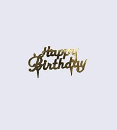 happy birthday gold script cake topper