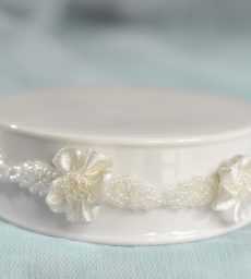 Beaded Ribbon Flower Trim Porcelain Base