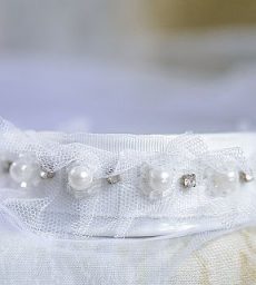 Tulle and Rhinestones Trim Porcelain Base