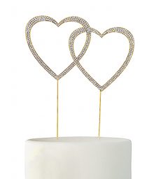 Crystal Rhinestone Double Heart Cake Topper - Gold
