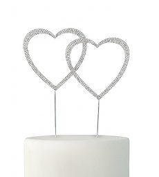 Crystal Rhinestone Double Heart Cake Topper - Silver