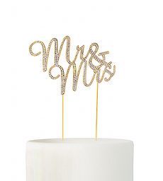 Crystal Rhinestone Mr & Mrs Cake Topper - Gold