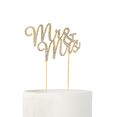 Crystal Rhinestone Mr & Mrs Cake Topper - Gold
