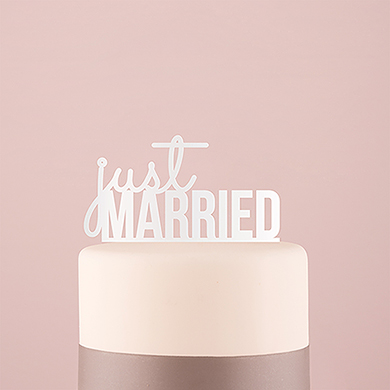 Just Married Acrylic Cake Topper - White