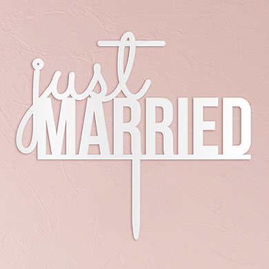 Just Married Acrylic Cake Topper - White