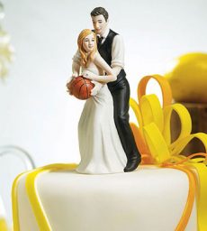 One On One Basketball Caucasian Bride And Groom Cake Topper