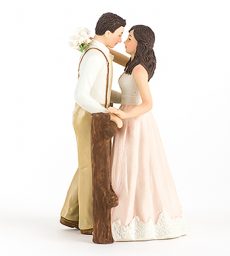 Rustic Couple Porcelain Figurine Wedding Cake Topper - Blush Dress