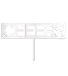 Block Cheers Acrylic Cake Topper - White