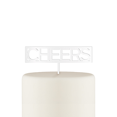 Block Cheers Acrylic Cake Topper - White