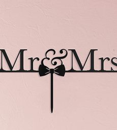 Mr & Mrs Bow Tie Acrylic Cake Topper - Black