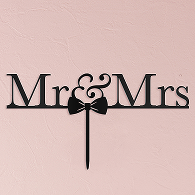 Mr & Mrs Bow Tie Acrylic Cake Topper - Black