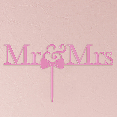 Mr & Mrs Bow Tie Acrylic Cake Topper - Dark Pink