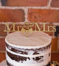 Mr & Mrs Bow Tie Acrylic Cake Topper - Metallic Gold