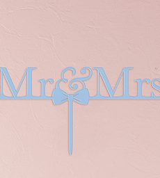 Mr & Mrs Bow Tie Acrylic Cake Topper - Pastel Blue