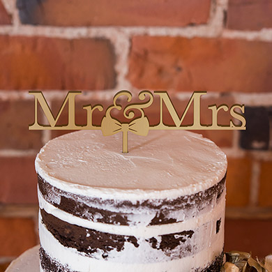 Mr & Mrs Bow Tie Acrylic Cake Topper - Lavender